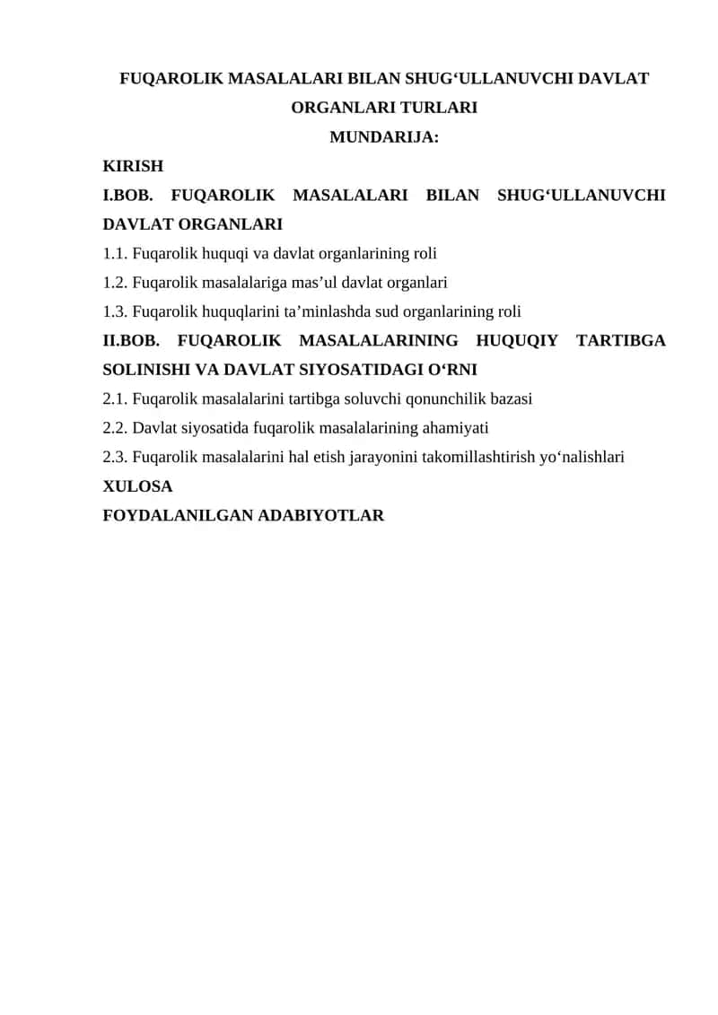 Fuqarolik Masalalari Bilan Shug‘ullanuvchi Davlat Organlari Turlari 1