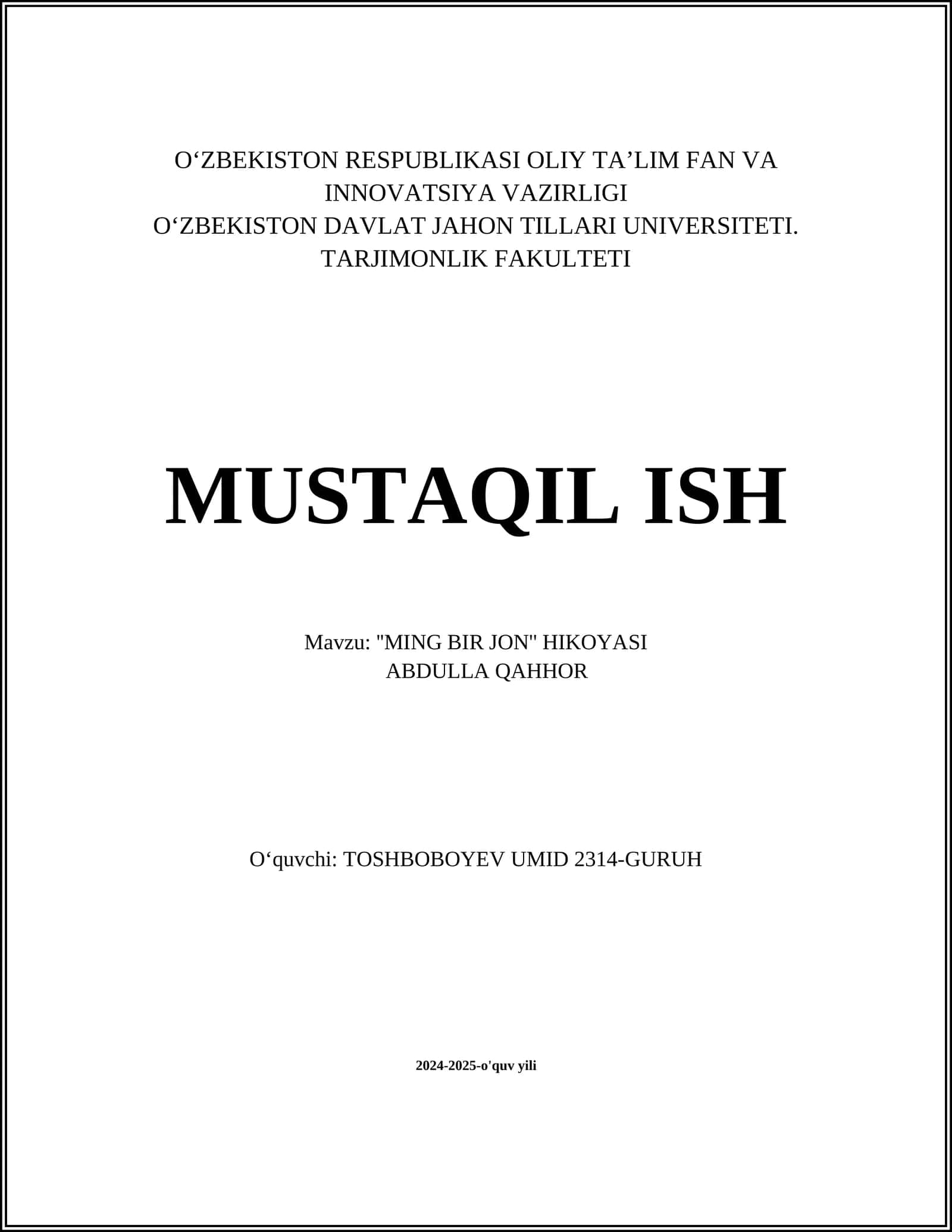 ''MING BIR JON'' HIKOYASI 1