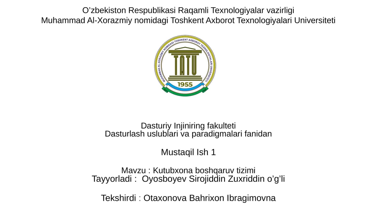 Kutubxona boshqaruv tizimi 1