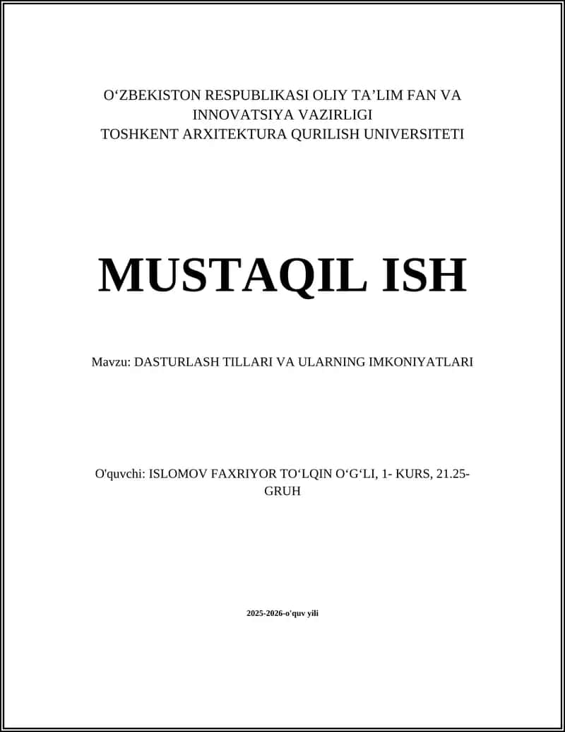 DASTURLASH TILLARI VA ULARNING IMKONIYATLARI 1