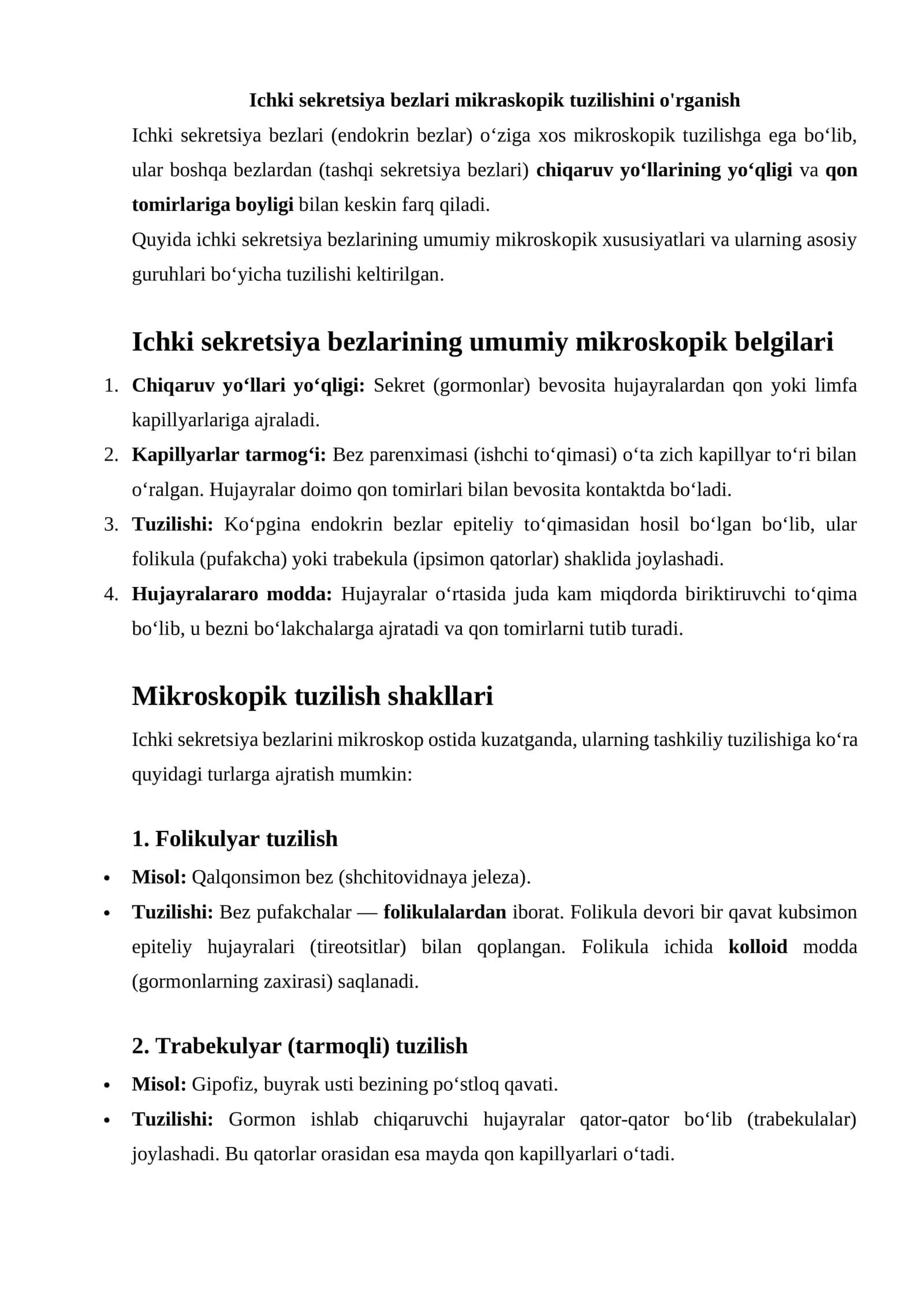 Ichki sekretsiya bezlari mikraskopik tuzilishini o'rganish 1