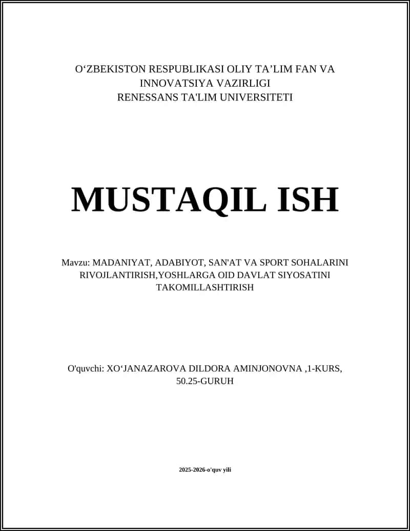 Madaniyat va san'at infratuzilmasini rivojlantirish strategiyalari 1
