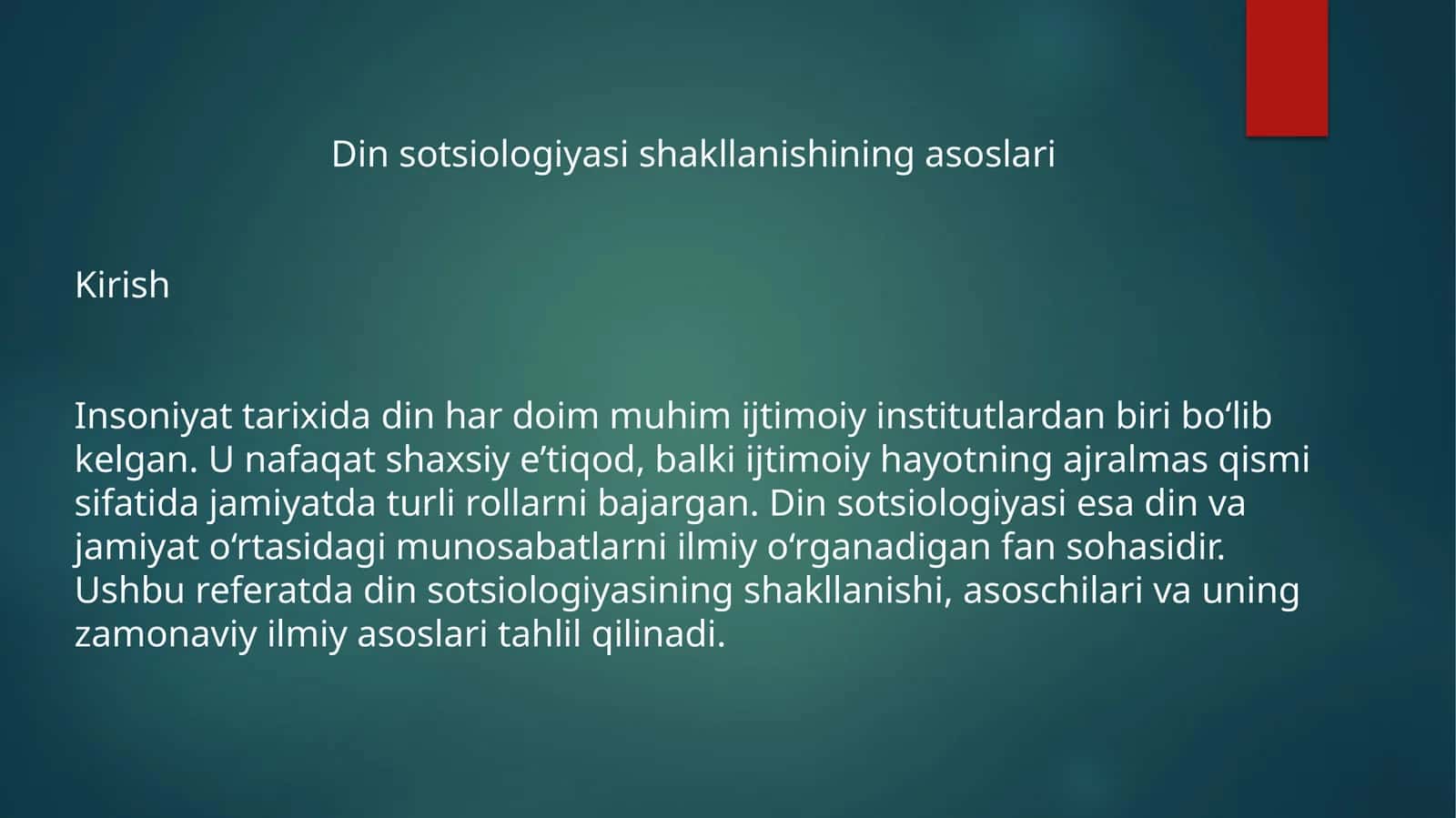Din sotsiologiyasi shakllanishining asoslari 1