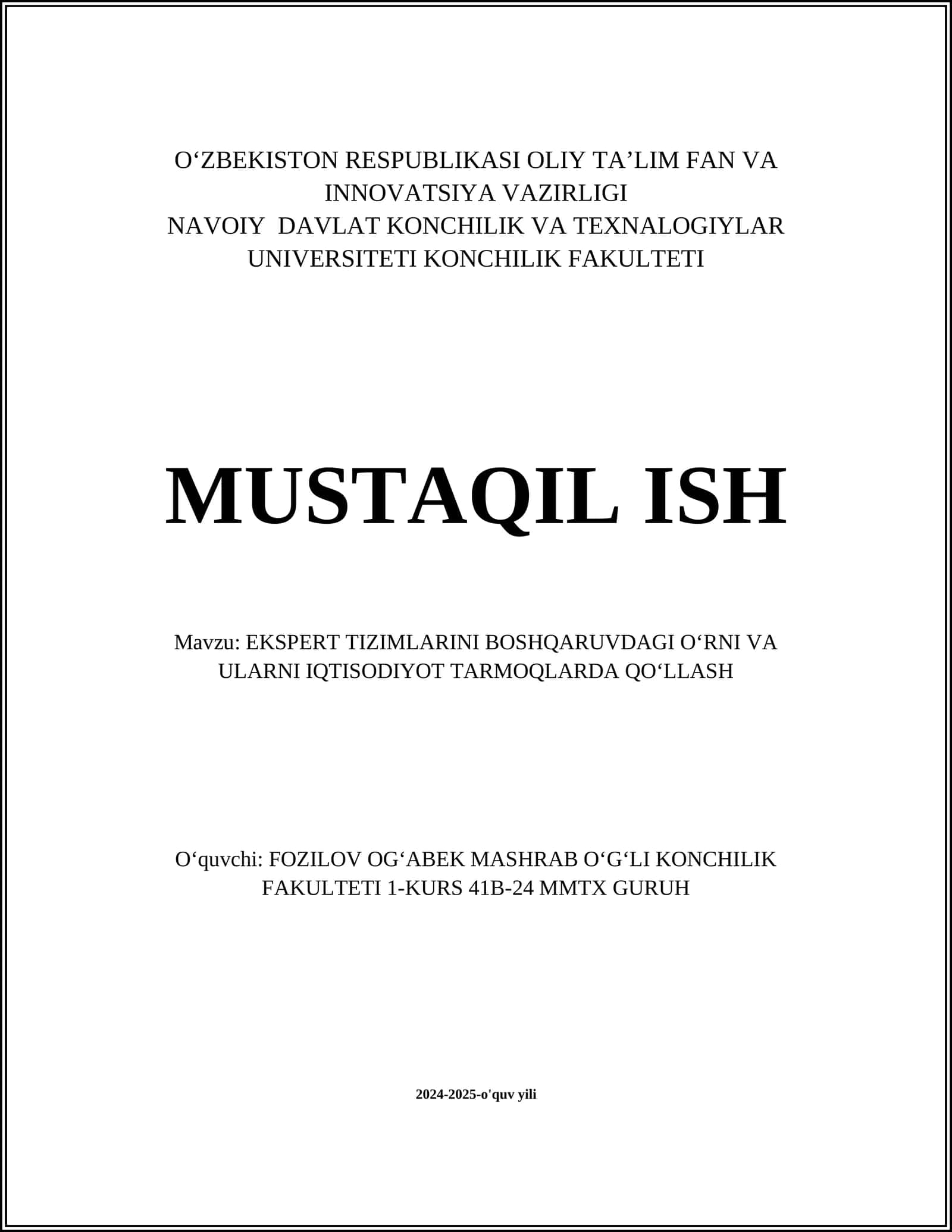 Ekspert tizimlari 1