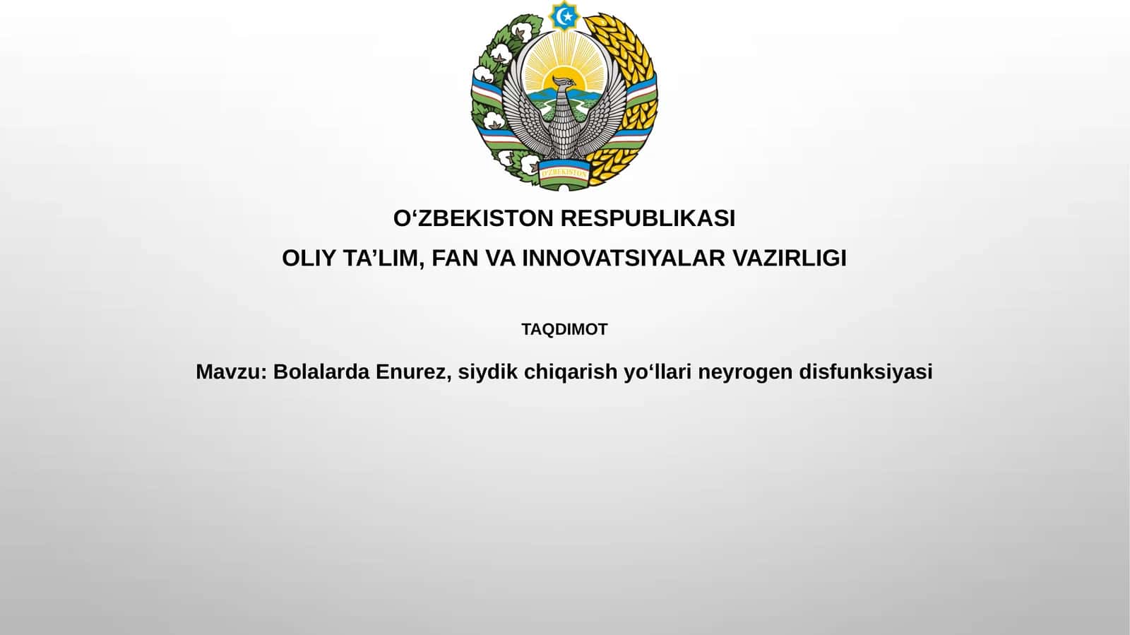 Bolalarda Enurez, siydik chiqarish yo‘llari va neyrogen disfunksiyasi 1