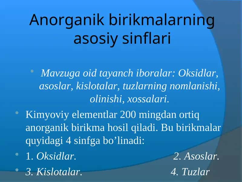 Anorganik birikmalarning asosiy sinflari 1
