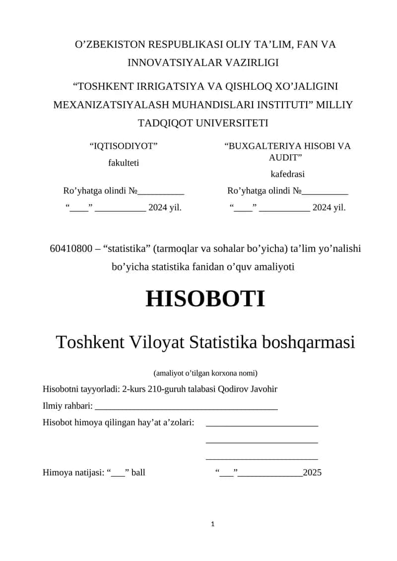 statitika fanidan o'quv amaliyoti 1