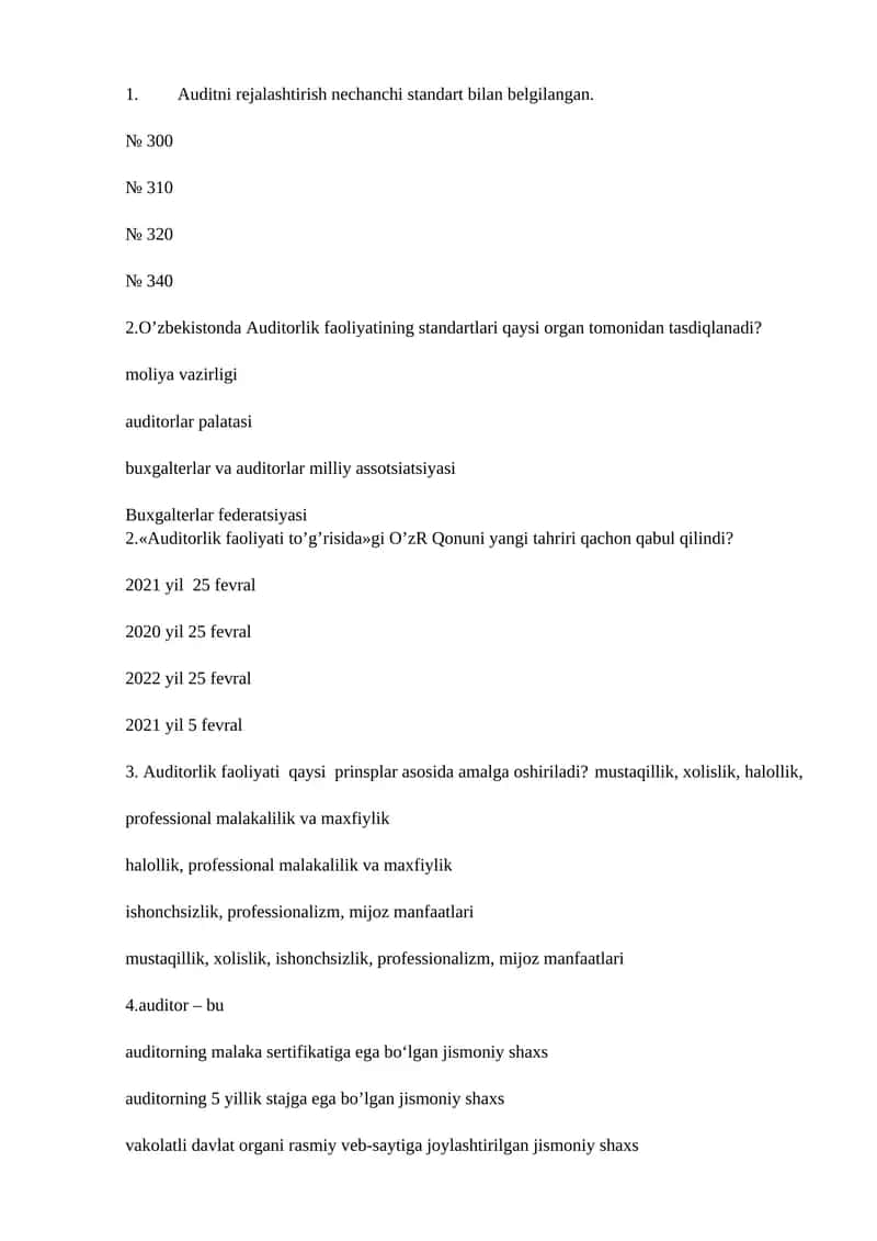 Auditorlik faoliyati rejalashtirish standartlari 1