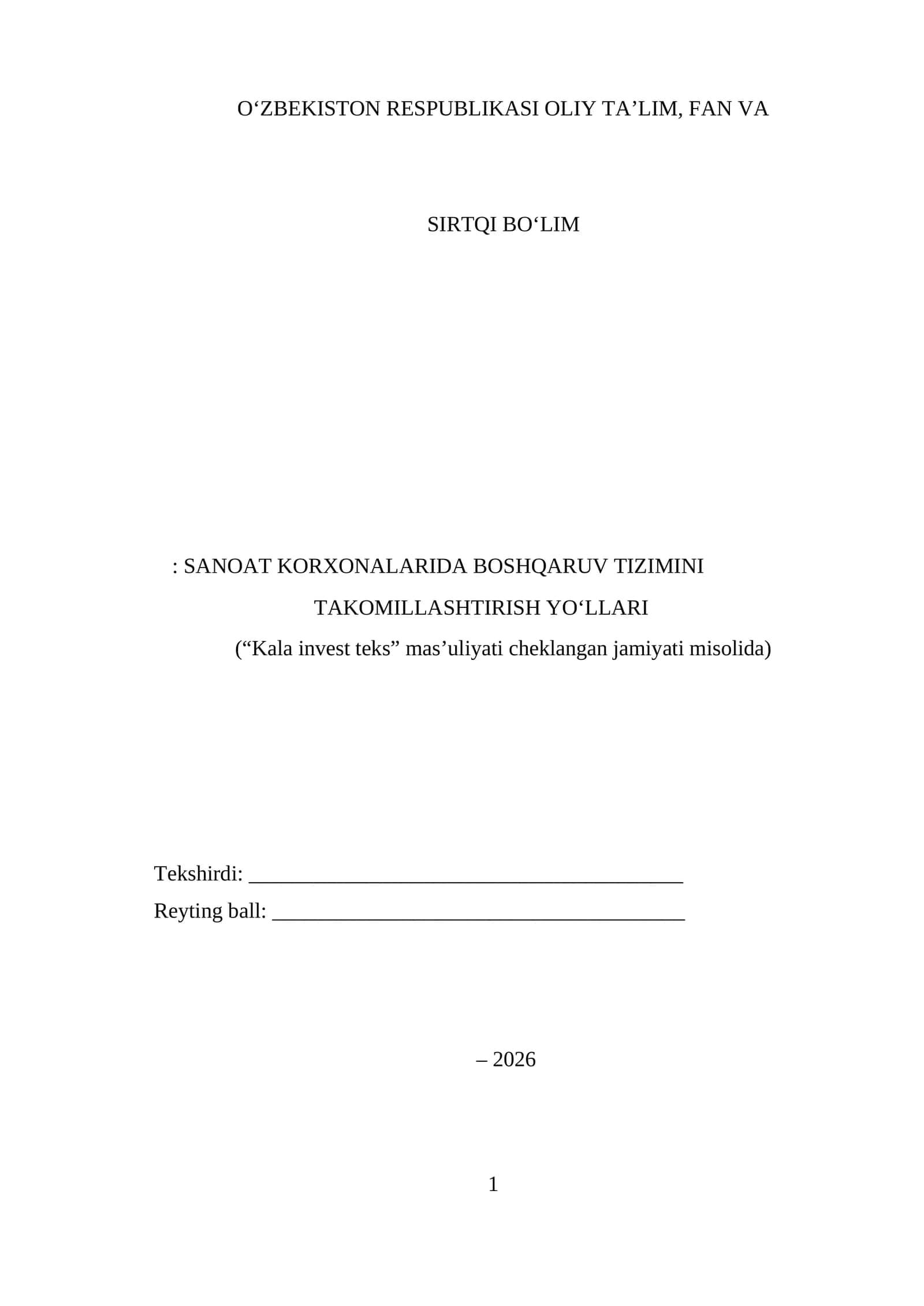 Oʻzbekiston Respublikasi Oliy Ta’lim, Fan va 1