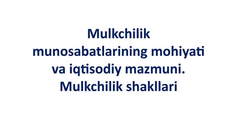 Mulkchilik munosabatlarining mohiyati va iqtisodiy mazmuni 1