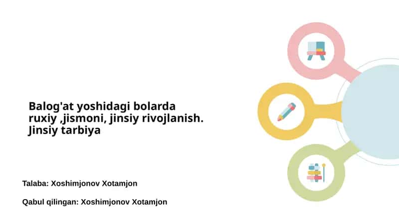 Balog'at yoshidagi bolarda ruxiy,jismoni, jinsiy rivojlanish. Jinsiy tarbiya 1