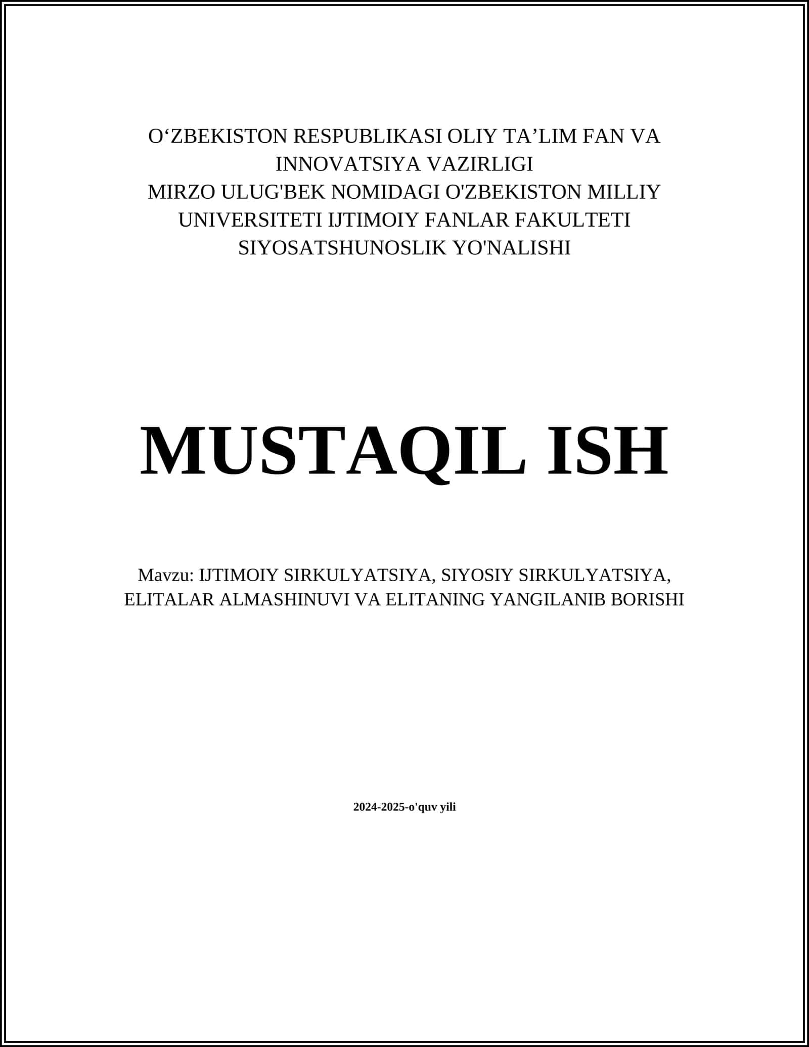 IJTIMOIY SIRKULYATSIYA, SIYOSIY SIRKULYATSIYA, ELITALAR ALMASHINUVI VA ELITANING YANGILANIB BORISHI 1