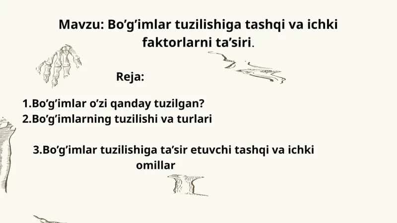 Bo’g’imlar tuzilishiga tashqi va ichki faktorlarni ta’siri. 1