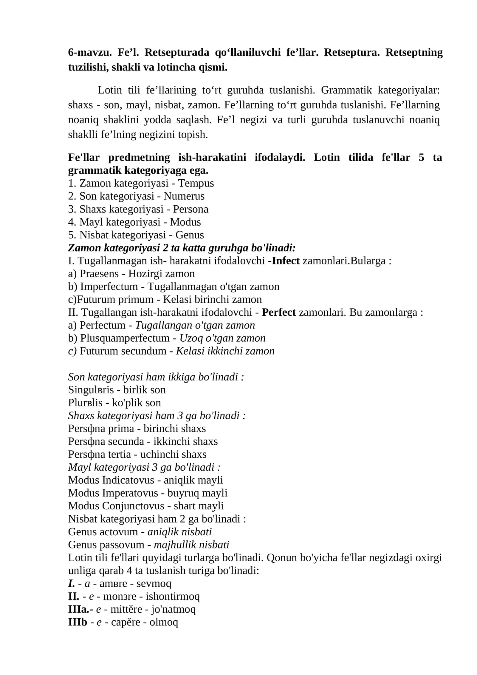 6-mavzu. Fe’l. Retsepturada qo‘llaniluvchi fe’llar. Retseptura. Retseptning tuzilishi, shakli va lotincha qismi 1