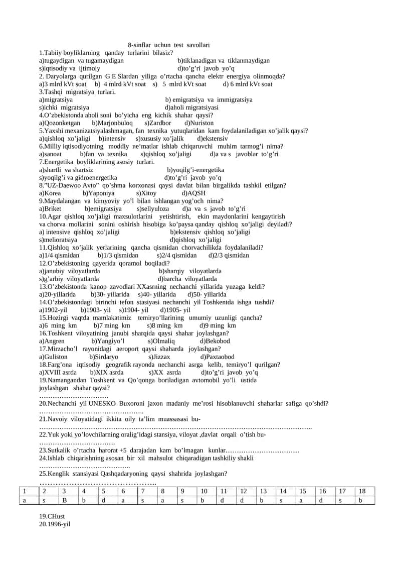 8-sinflar uchun test savollari 1