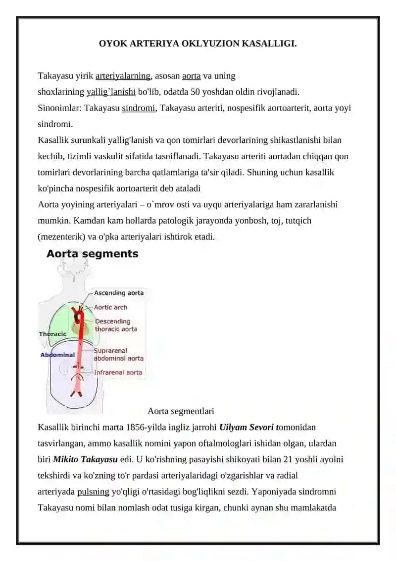 OYOK ARTERIYA OKLYUZION KASALLIGI
