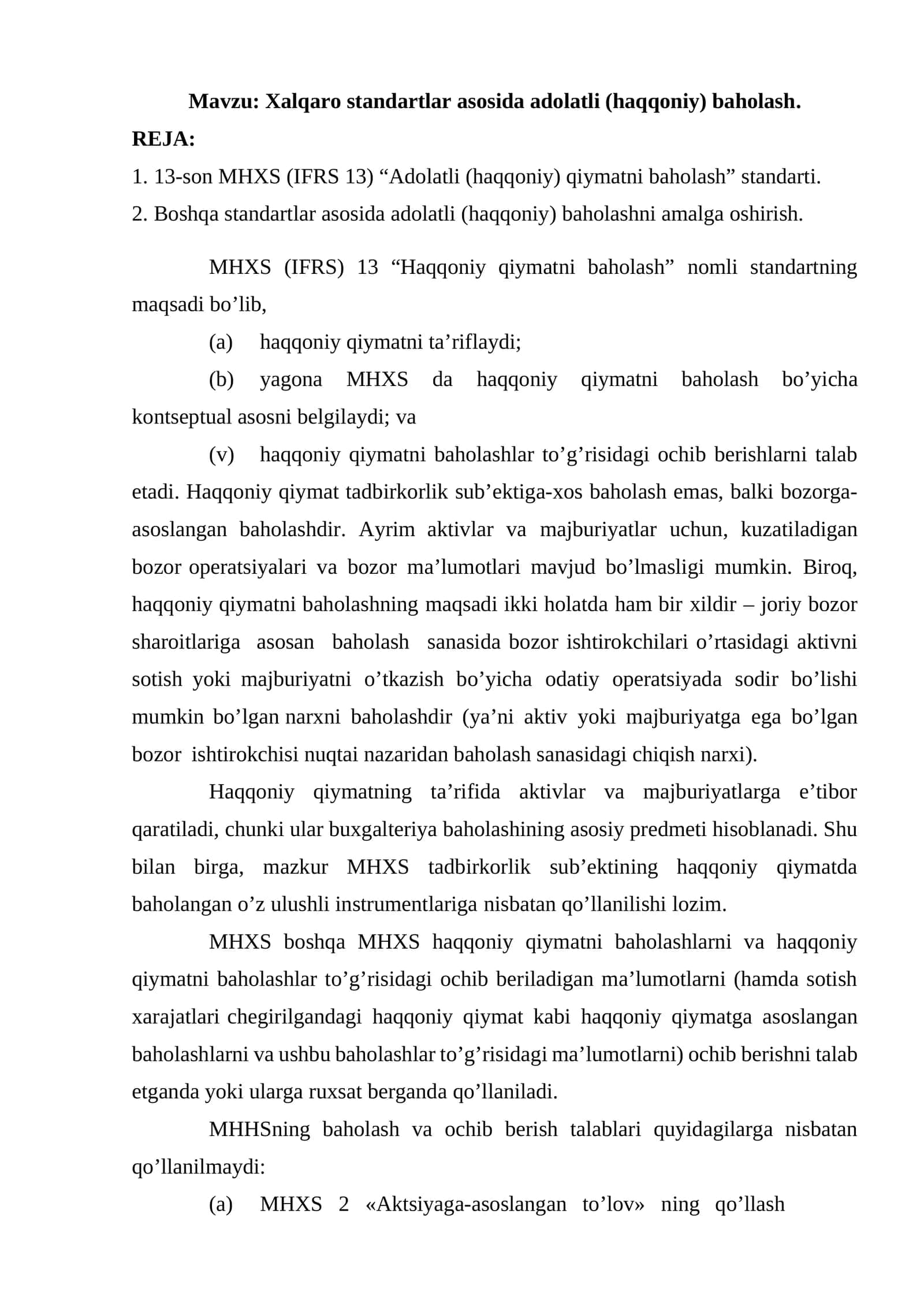 Xalqaro standartlar asosida adolatli (haqqoniy) baholash 1