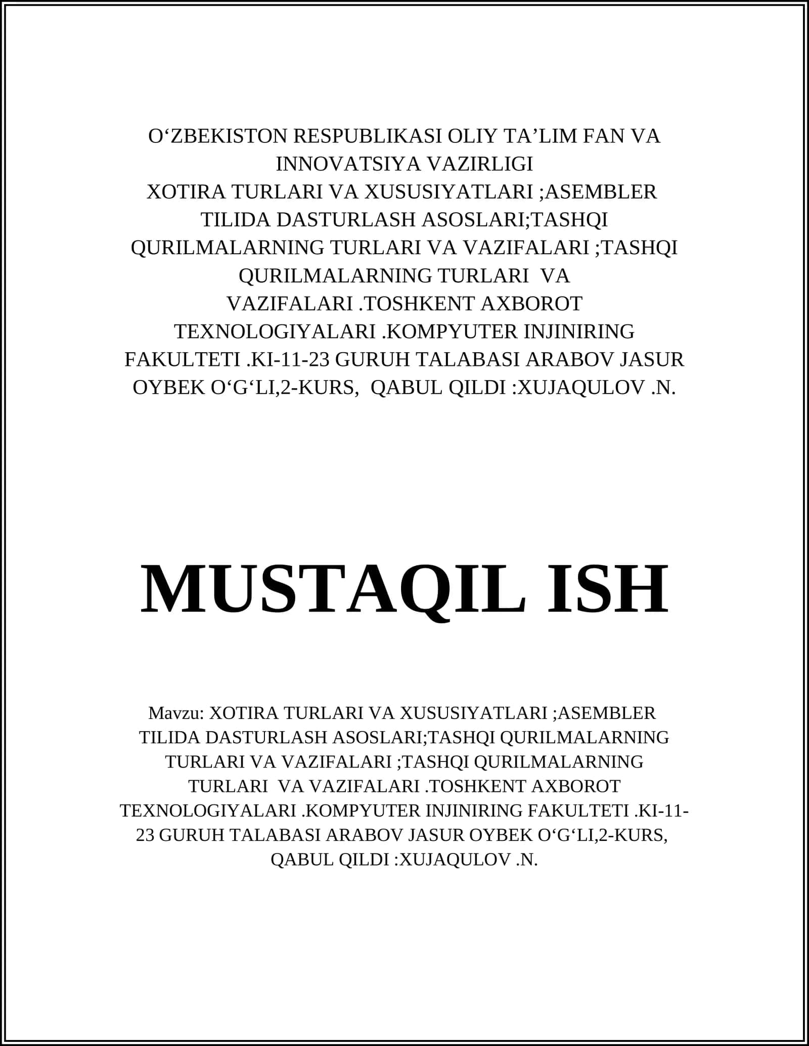 MUSTAQIL ISH 1