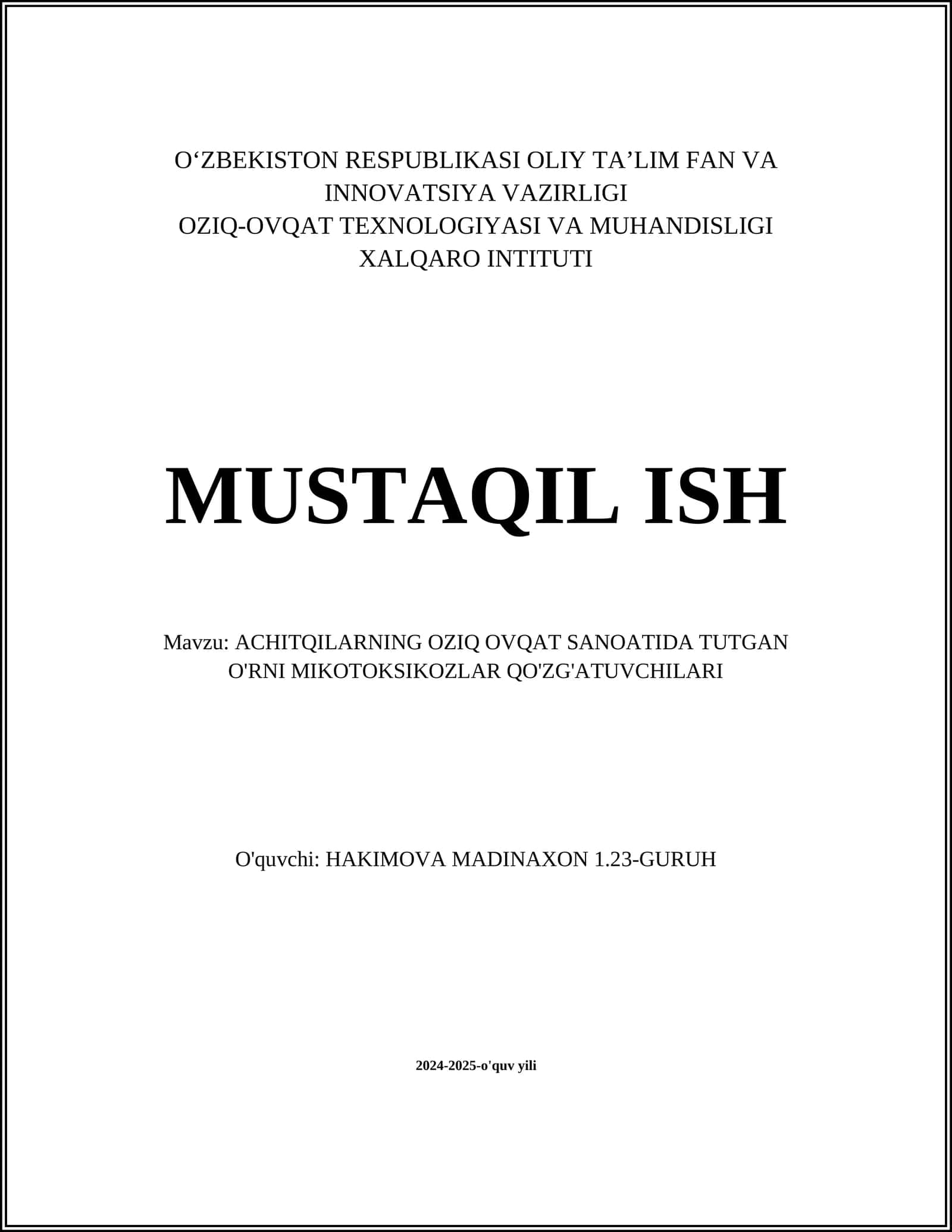 Achitqilarning oziq ovqat sanoatida tutgan o'rni mikotoksikozlar qo'zg'atuvchilari 1