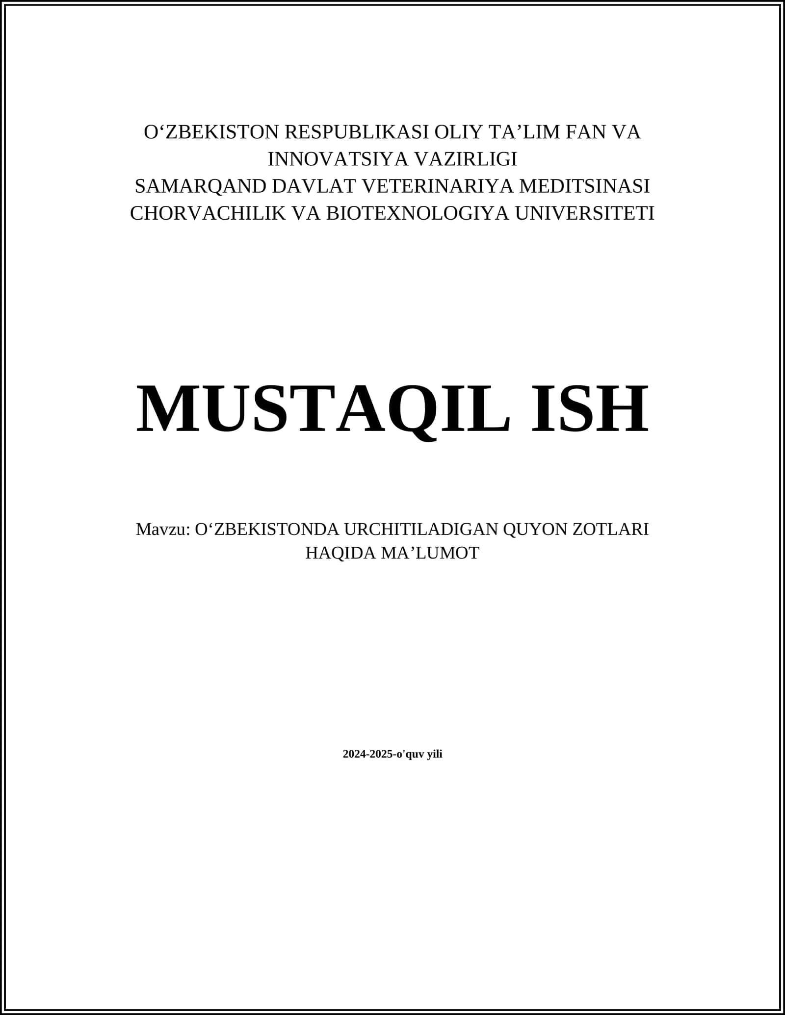 Oʻzbekistonda uruchitiladigan quyon zotlari haqida maʼlumot 1