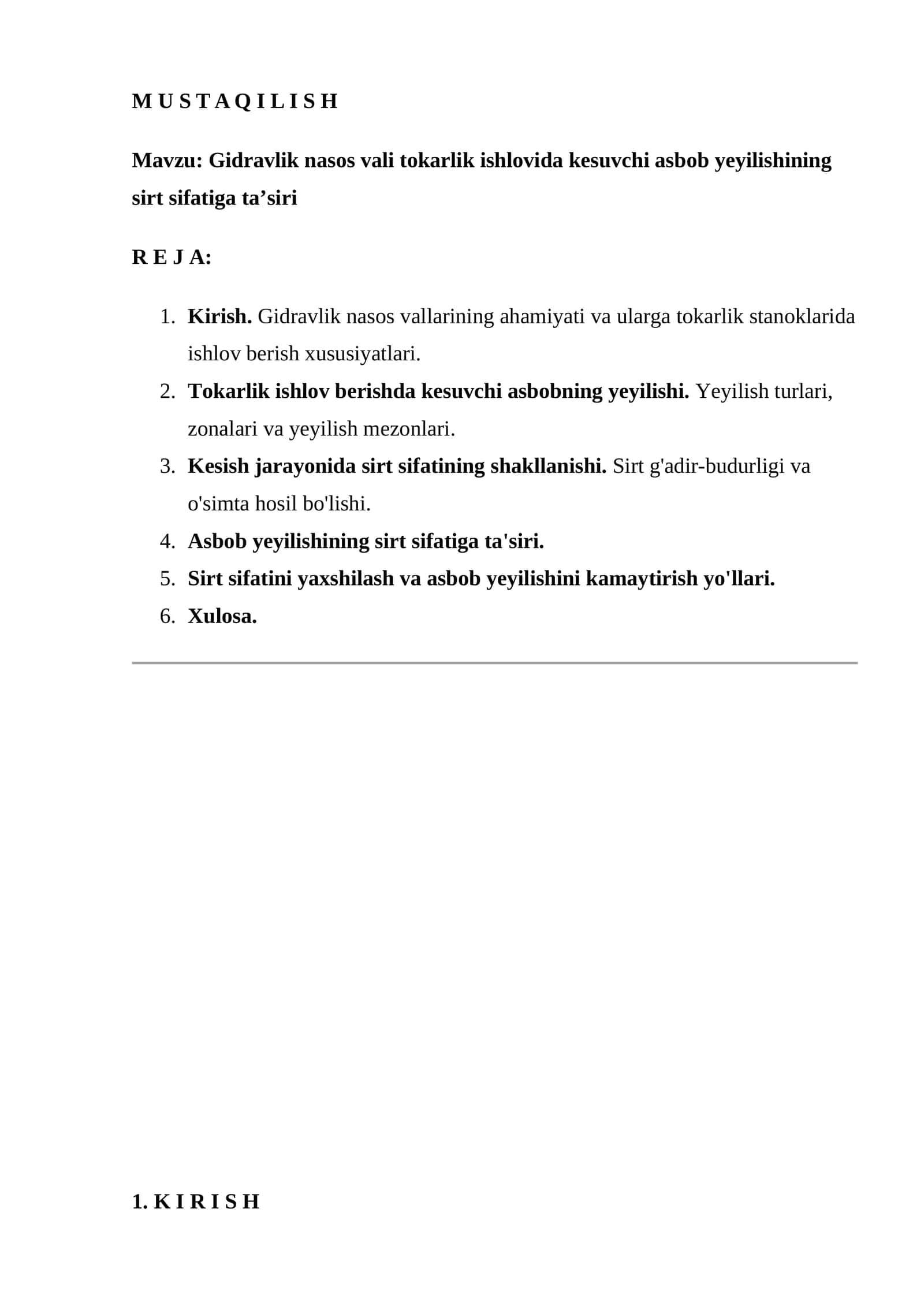 Gidravlik nasos vali tokarlik ishlovida kesuvchi asbob yeyilishining sirt sifatiga ta’siri 1
