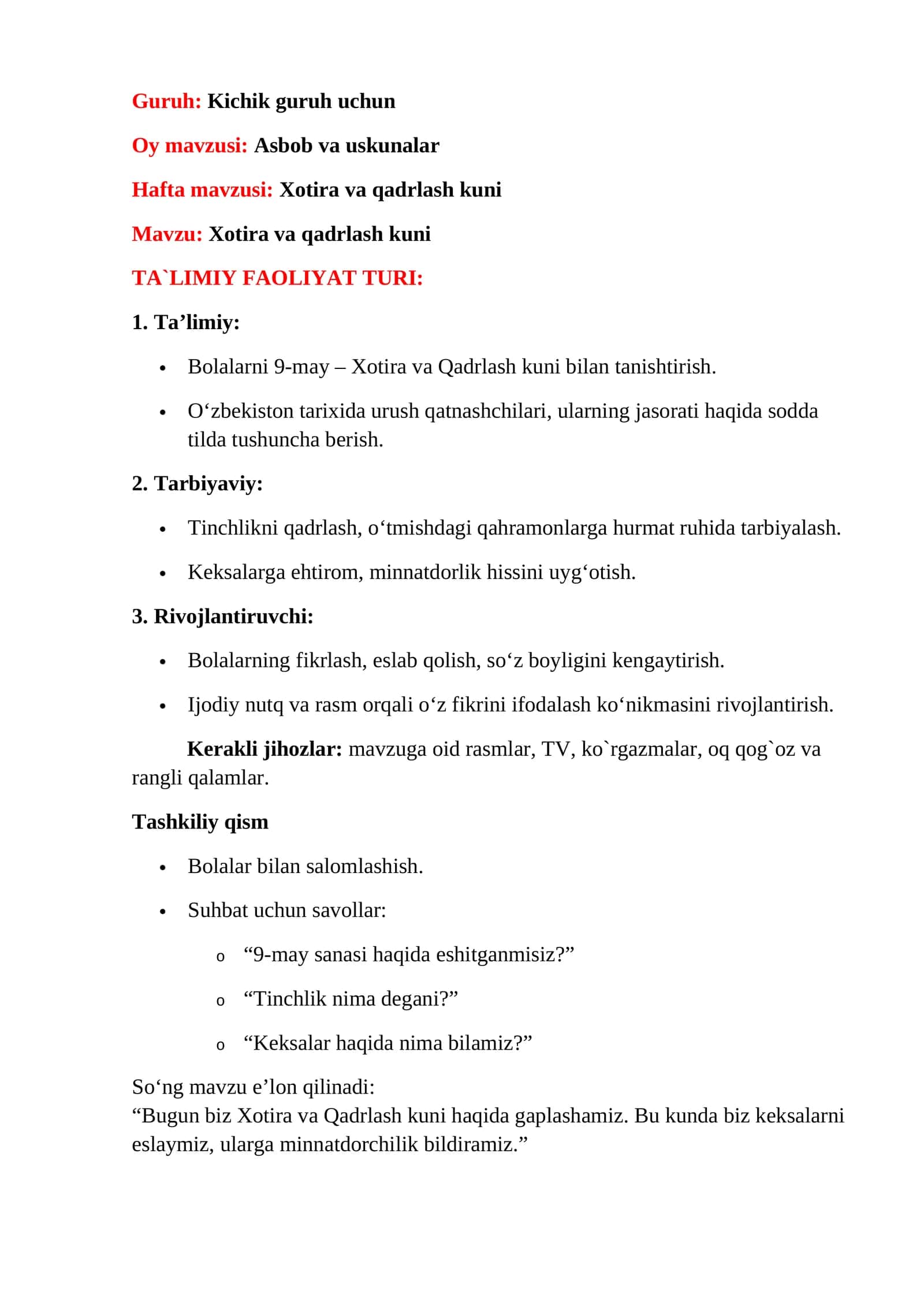 Xotira va qadrlash kuni 1