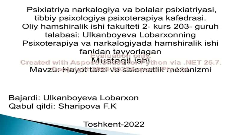 "Hayot tarzi va salomatlik mexanizmi" 1