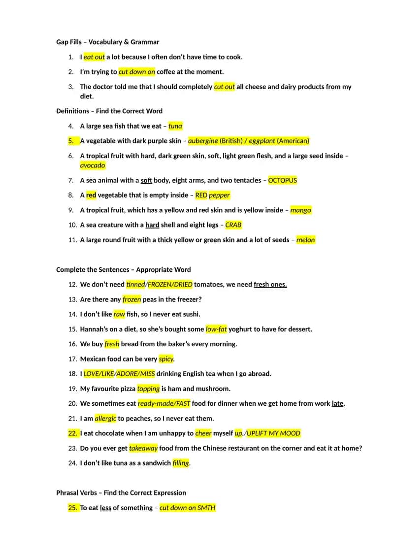 Vocabulary Exercises 1