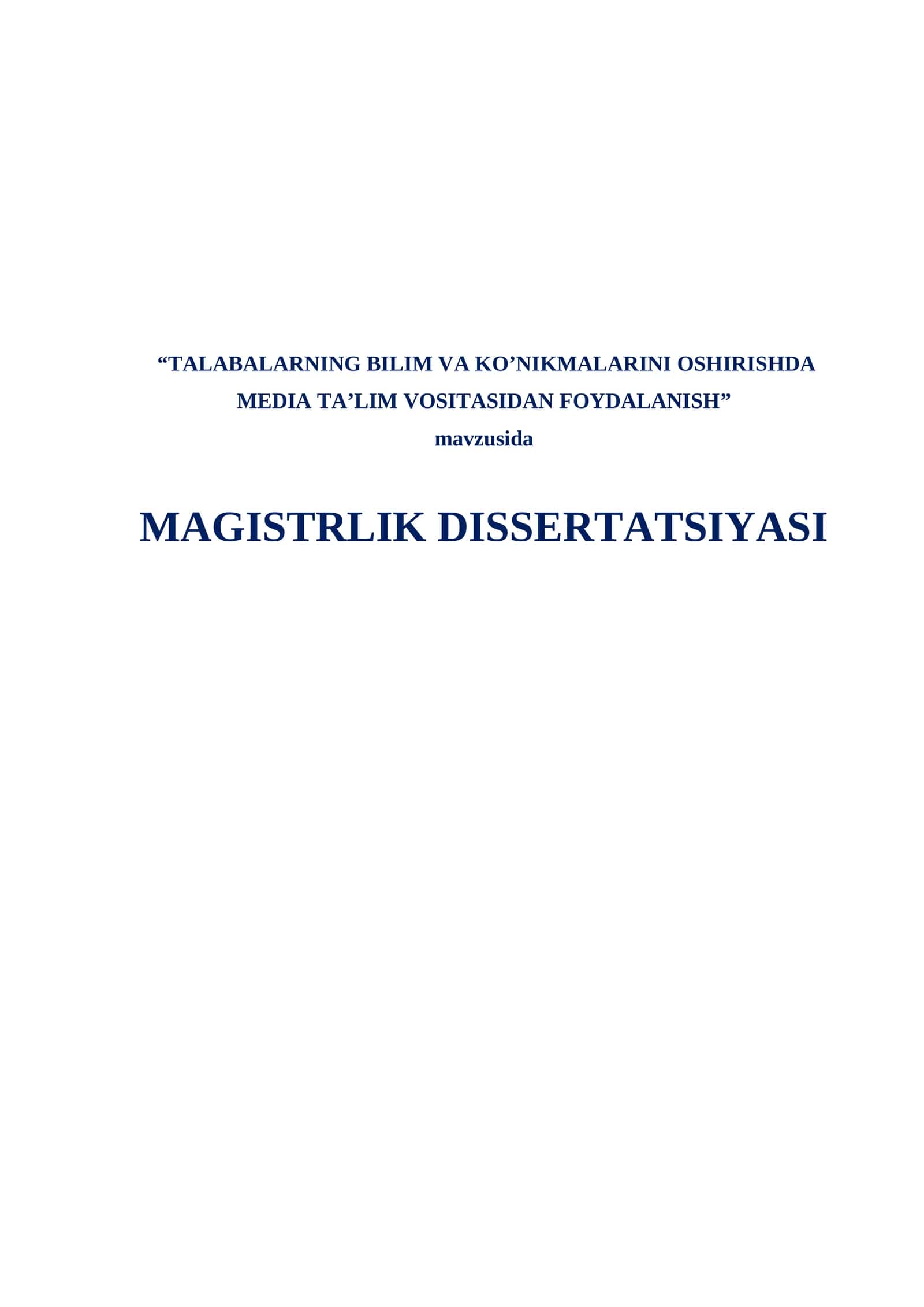 TALABALARNING BILIM VA KO’NIKMALARINI OSHIRISHDA MEDIA TA’LIM VOSITASIDAN FOYDALANISH 1