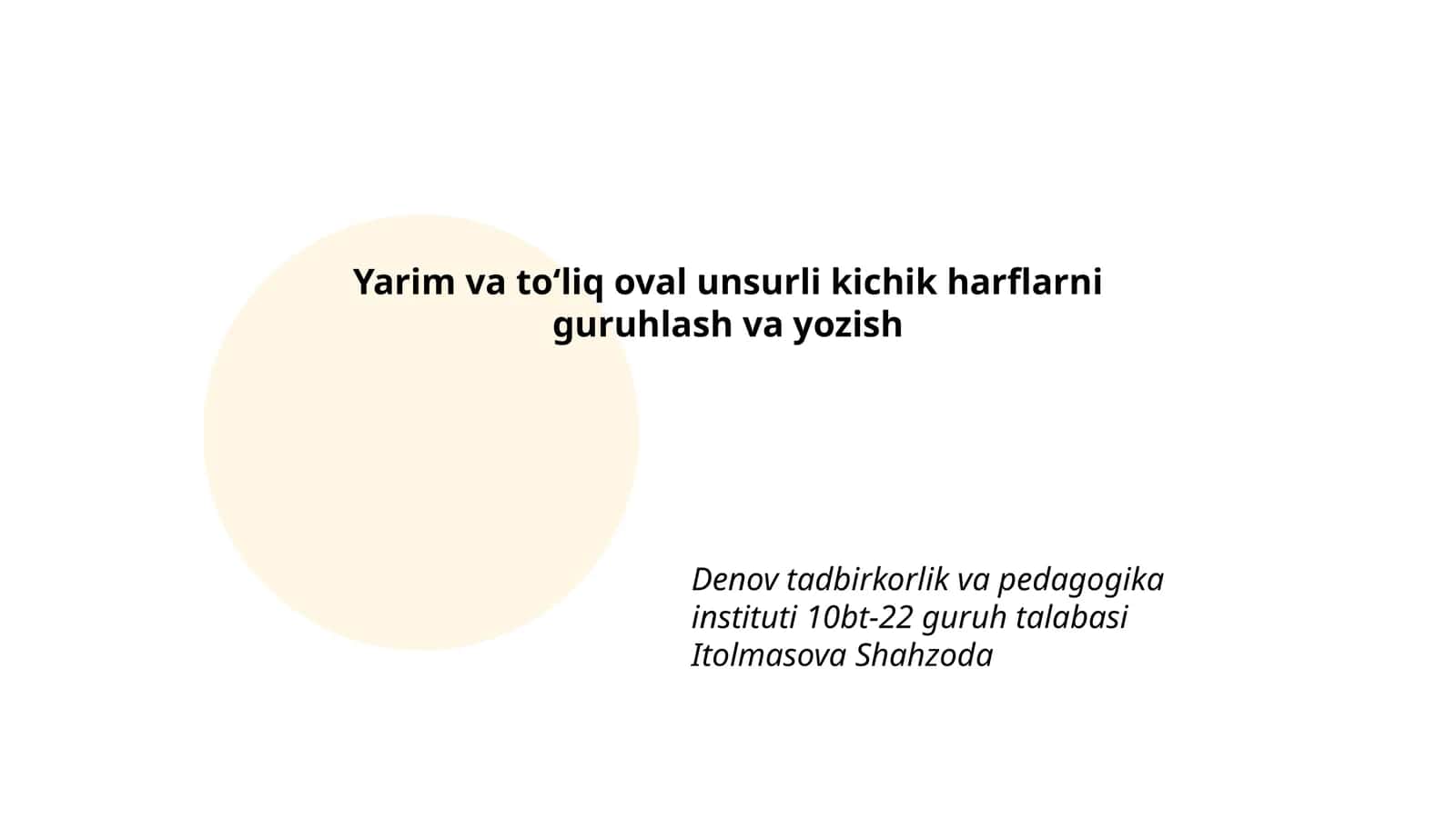 Kichik harflarni yozishda oval unsurlarning roli 1