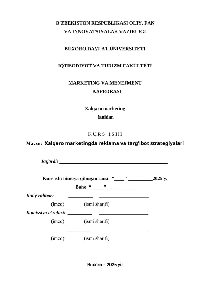 Xalqaro marketingda reklama va targ'ibot strategiyalari 1
