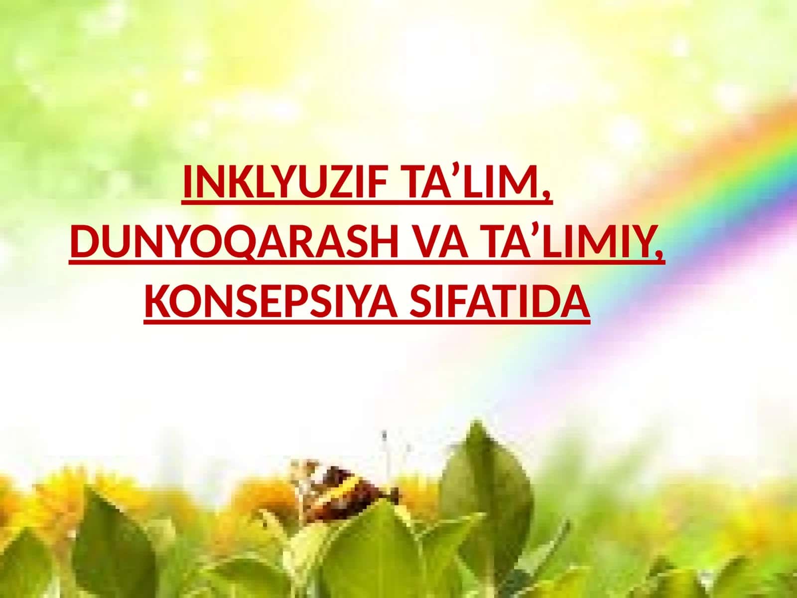INKLYUZIF TA’LIM, DUNYOQARASH VA TA’LIMIY, KONSEPSIYA SIFATIDA 1