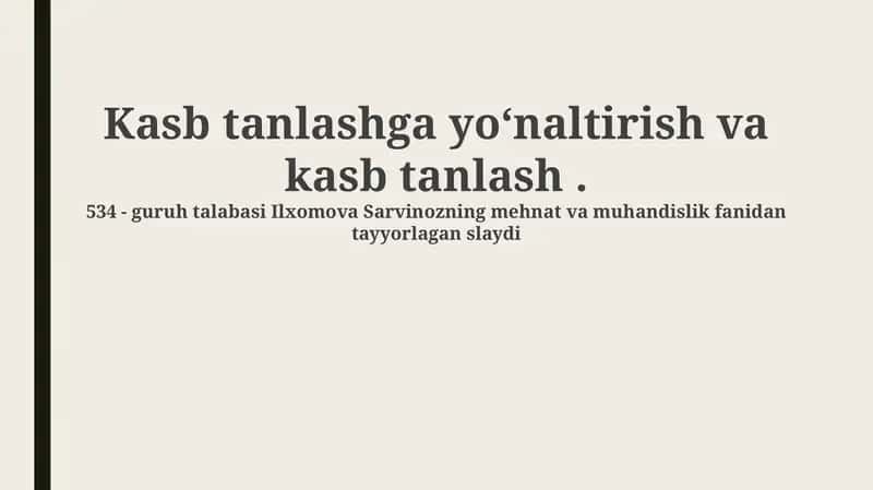 Kasb tanlashga yoʻnaltirish va kasb tanlash 1