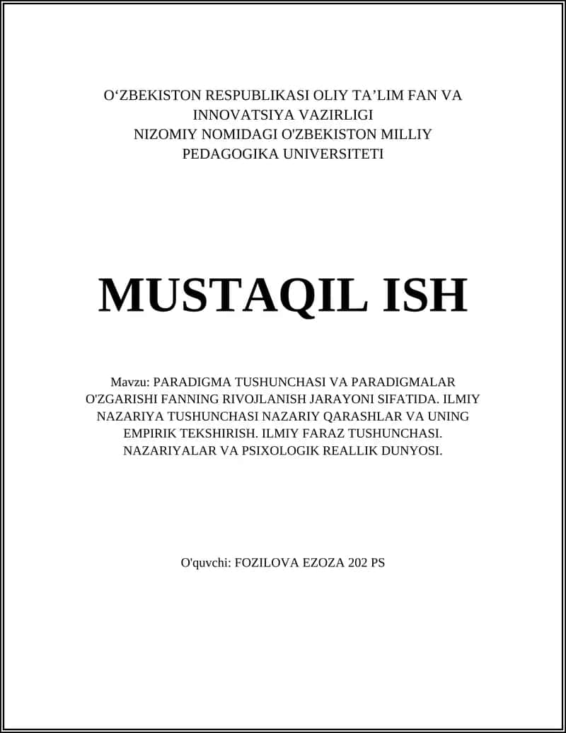 PARADIGMA TUSHUNCHASI VA PARADIGMALAR O'ZGARISHI FANNING RIVOJLANISH JARAYONI SIFATIDA 1