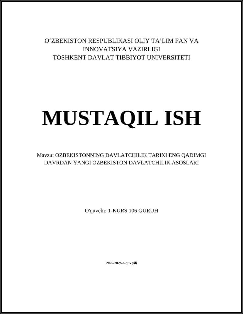 O‘zbekistonning Davlatchilik Tarixi 1