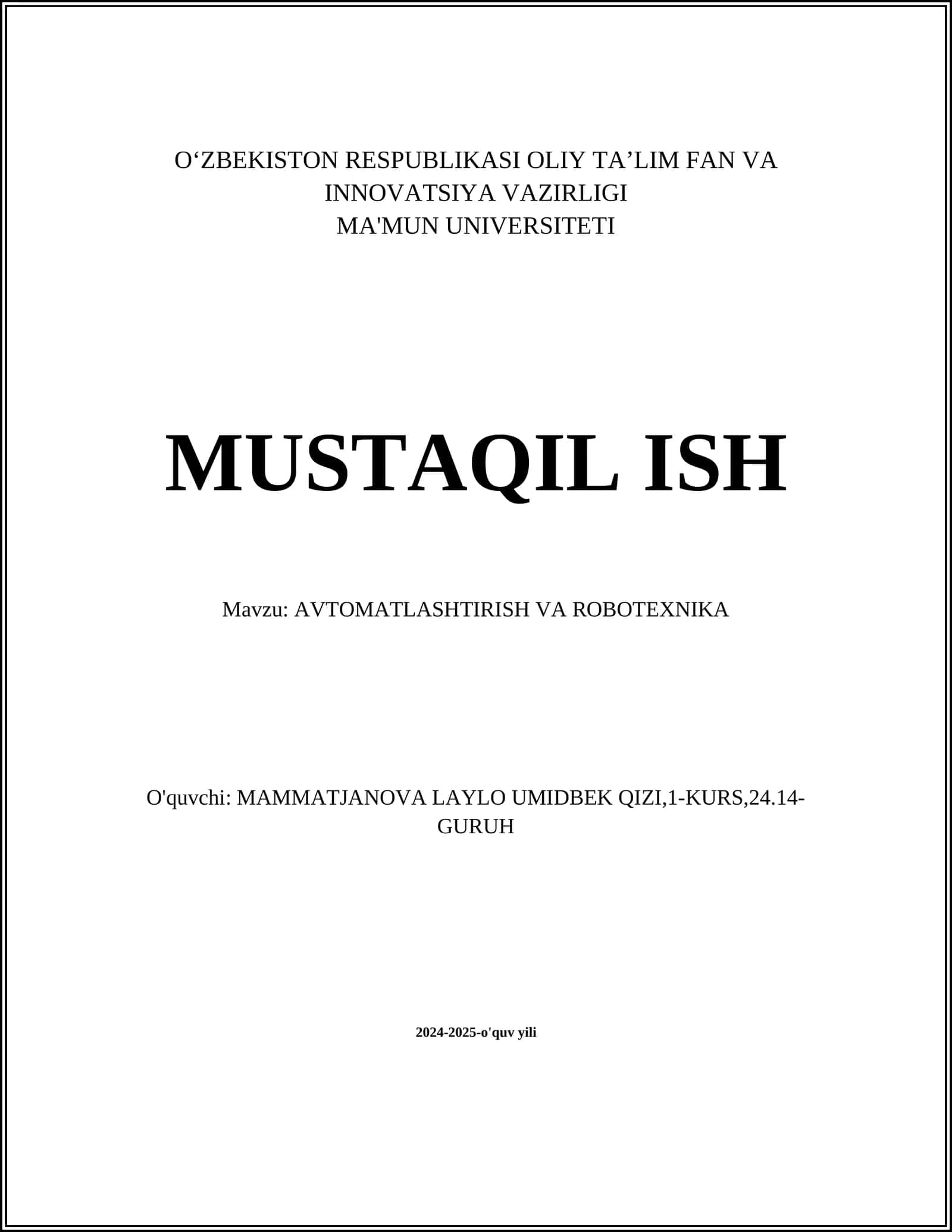 AVTOMATLASHTIRISH VA ROBOTEXNIKA 1