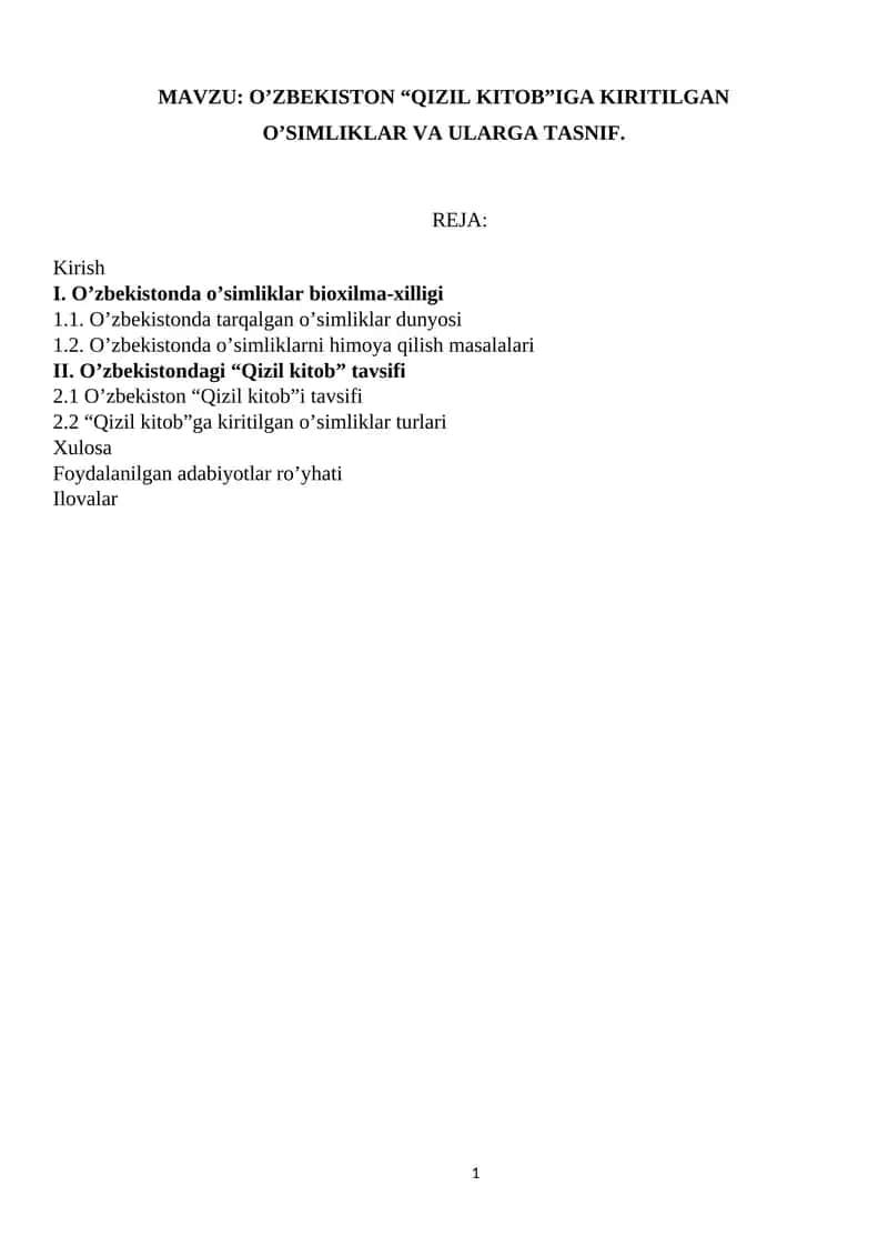 O’zbekistonda O’simliklar Bioxilma-Xilligi 1