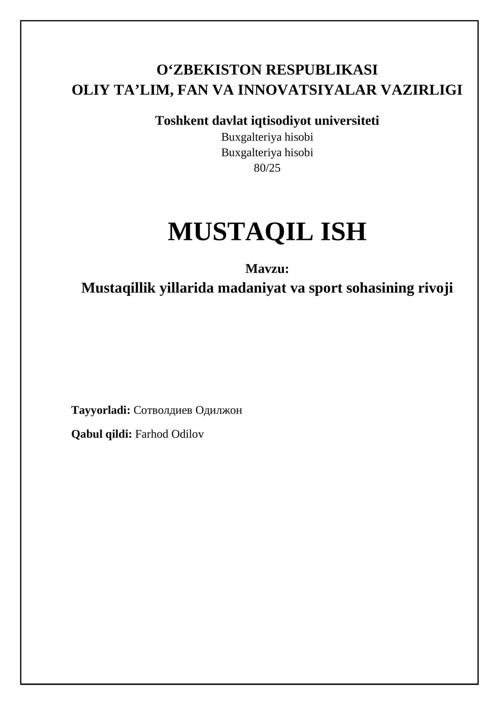 Mustaqillik yillarida madaniyat va sport sohasining rivoji 1