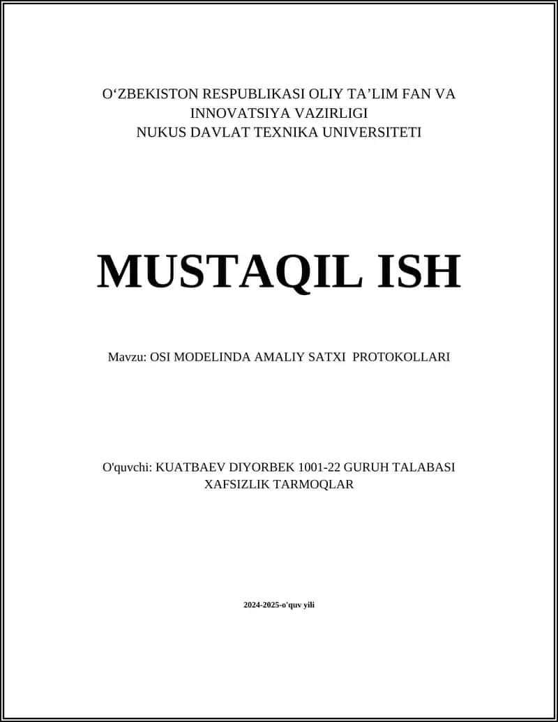 OSI MODELINDA AMALIY SATXI PROTOKOLLARI 1