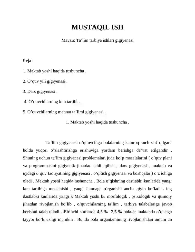 Ta’lim tarbiya ishlari gigiyenasi