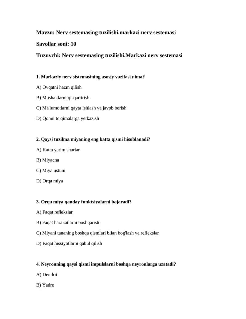 Nerv sestemasi tuzilishi 1