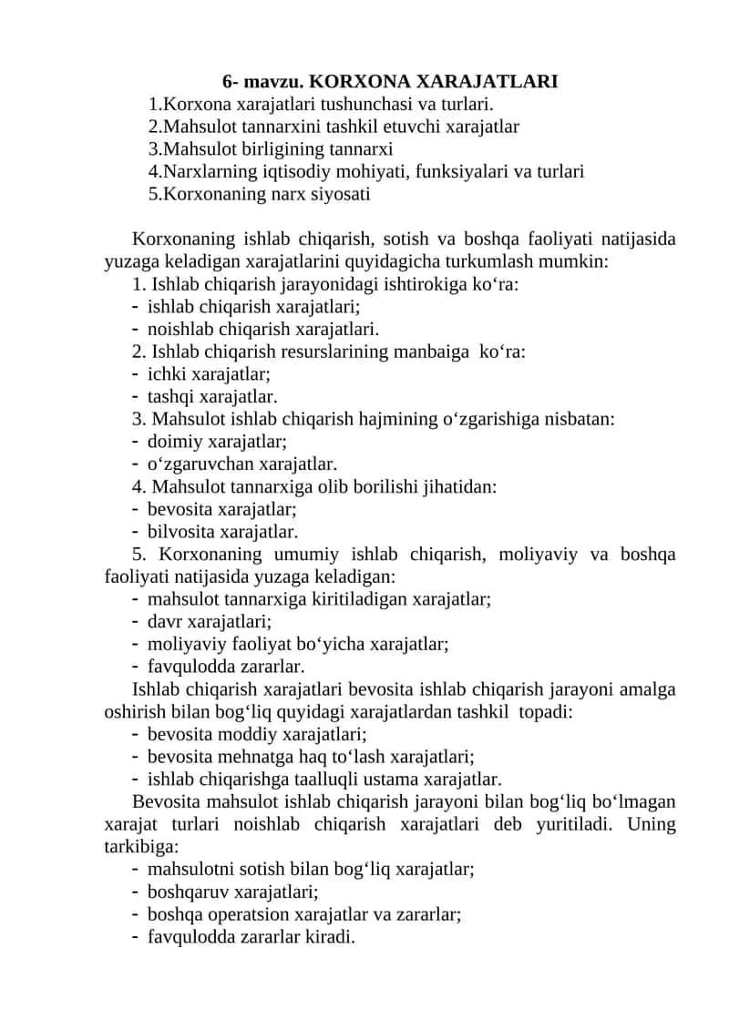 Korxona xarajatlari 1