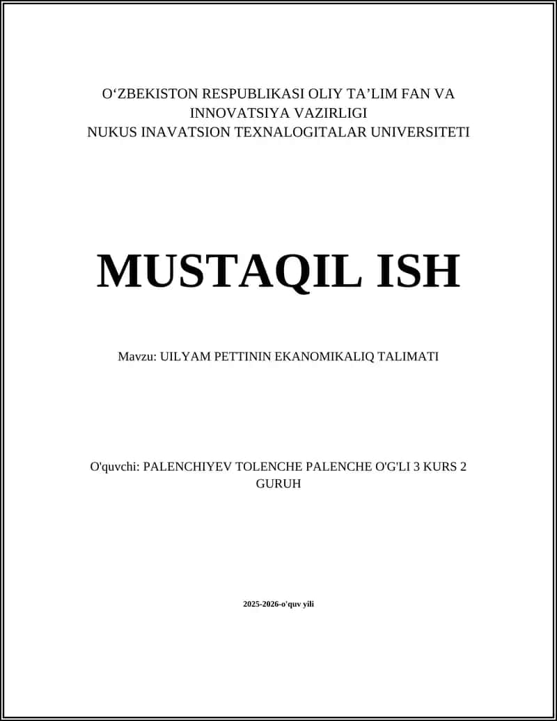 UILYAM PETTININ EKANOMIKALIQ TALIMATI 1