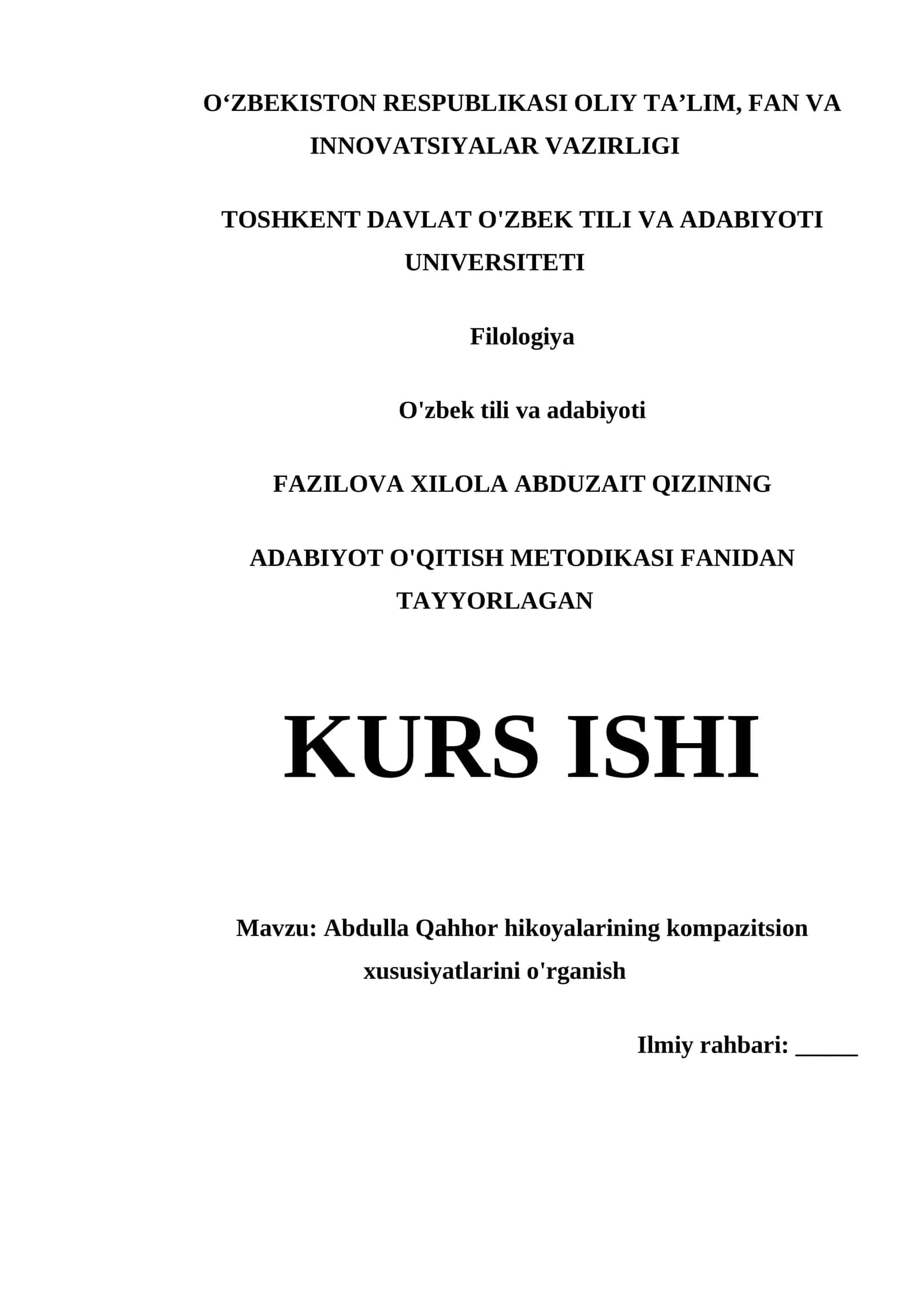 ADABIYOT O'QITISH METODIKASI FANIDAN TAYYORLAGAN KURS ISHI 1