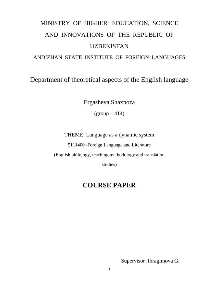 Language as a dynamic system 1