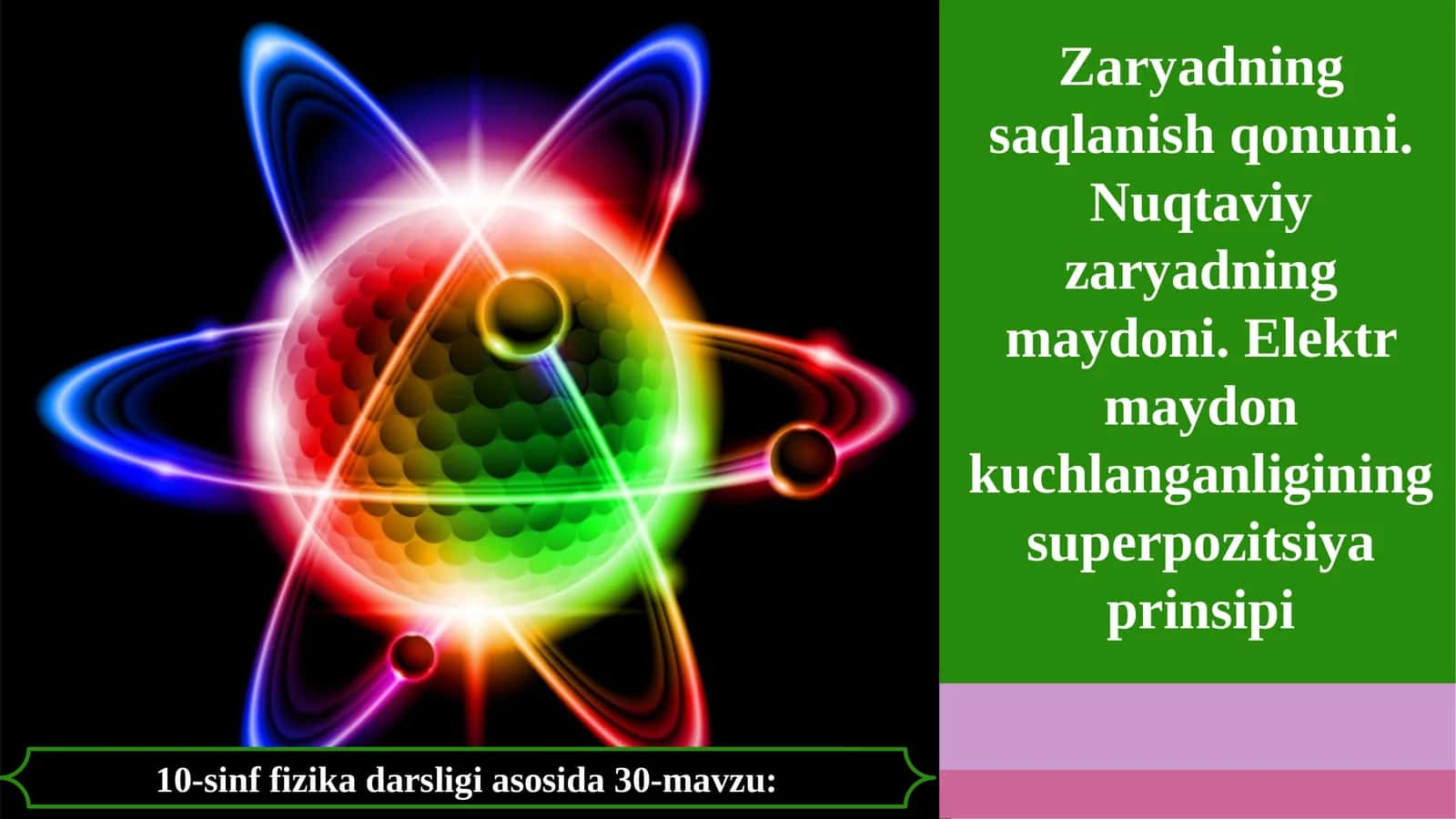 10-sinf Fizika fanidan Zaryadning saqlanish qonuni dars taqdimoti 1