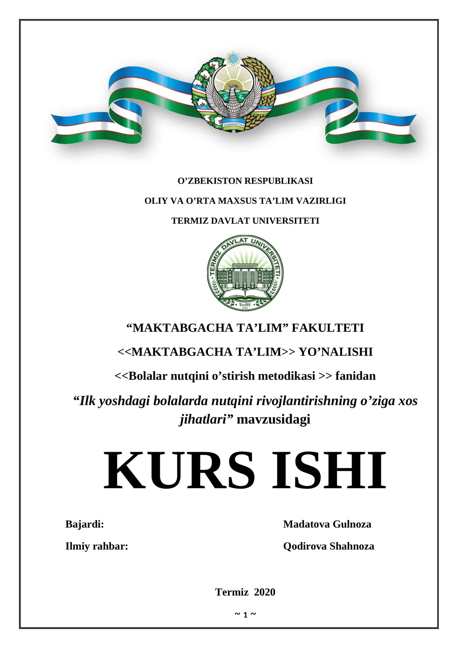 Bolalar nutqini o’stirish metodikasi 1