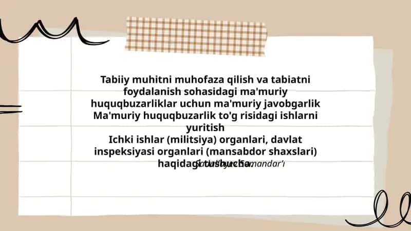 Tabiiy muhitni muhofaza qilish va tabiatni foydalanish sohasidagi ma'muriy huquqbuzarliklar uchun ma'muriy javobgarlik 1