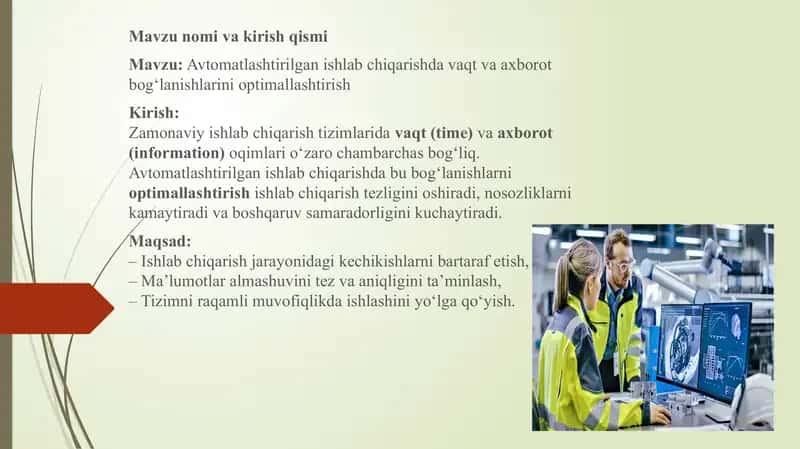 Avtomatlashtirilgan ishlab chiqarishda vaqt va axborot bog‘lanishlarini optimallashtirish 1
