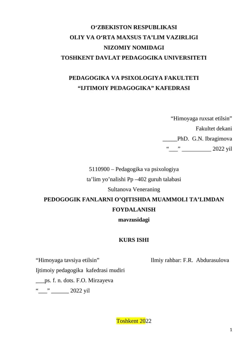 PEDOGOGIK FANLARNI O’QITISHDA MUAMMOLI TA’LIMDAN FOYDALANISH 1
